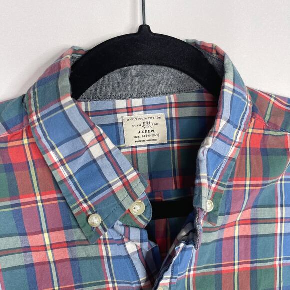 J Crew Mens Medium M Blue Red Green Plaid Button Down Shirt Cotton Long Sleeve - Picture 4 of 6